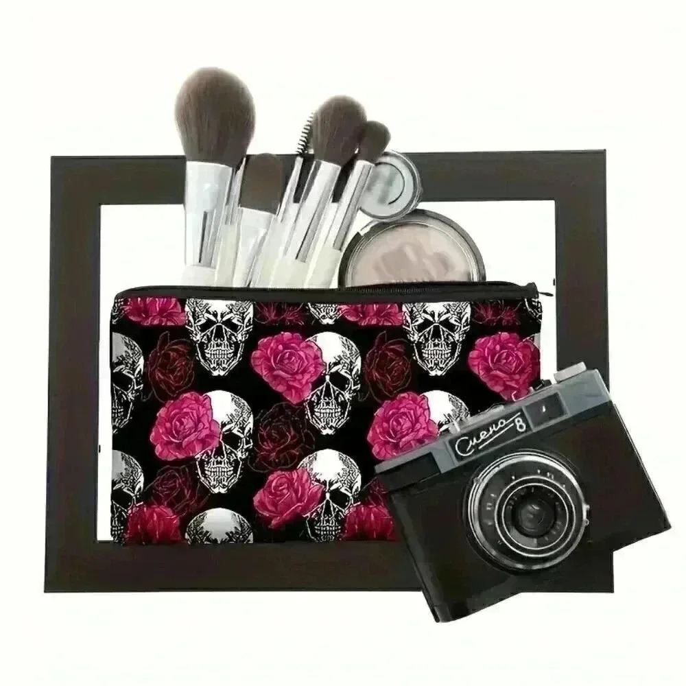 Skulls And Flowers Pattern Cosmetic Bag - Picture 3 of 5